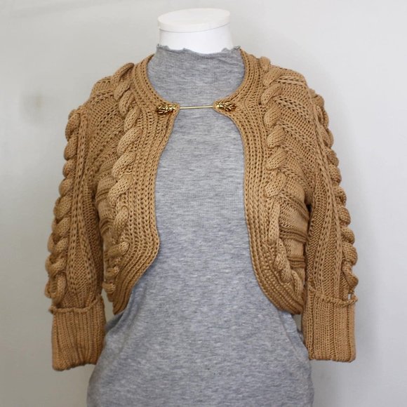 ROBERTO CAVALLI #39543 Tan Knit Golden Clasp Sweater (Size 40) - Picture 1 of 5